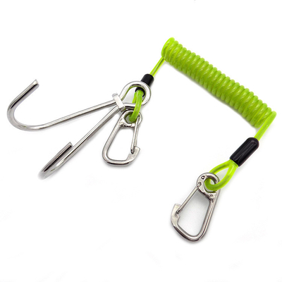 La PU de alta calidad del espiral de la seguridad del espiral profesional del buceo con escafandra arrolla el cable Lanyard With Carabiners de la herramienta del alambre de acero