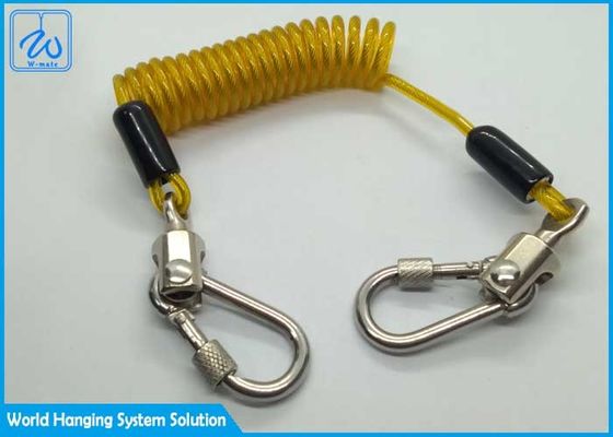 Bobina amarilla Lanyard With Locking Screwgate Carabiner del alambre para las herramientas del descenso de la parada